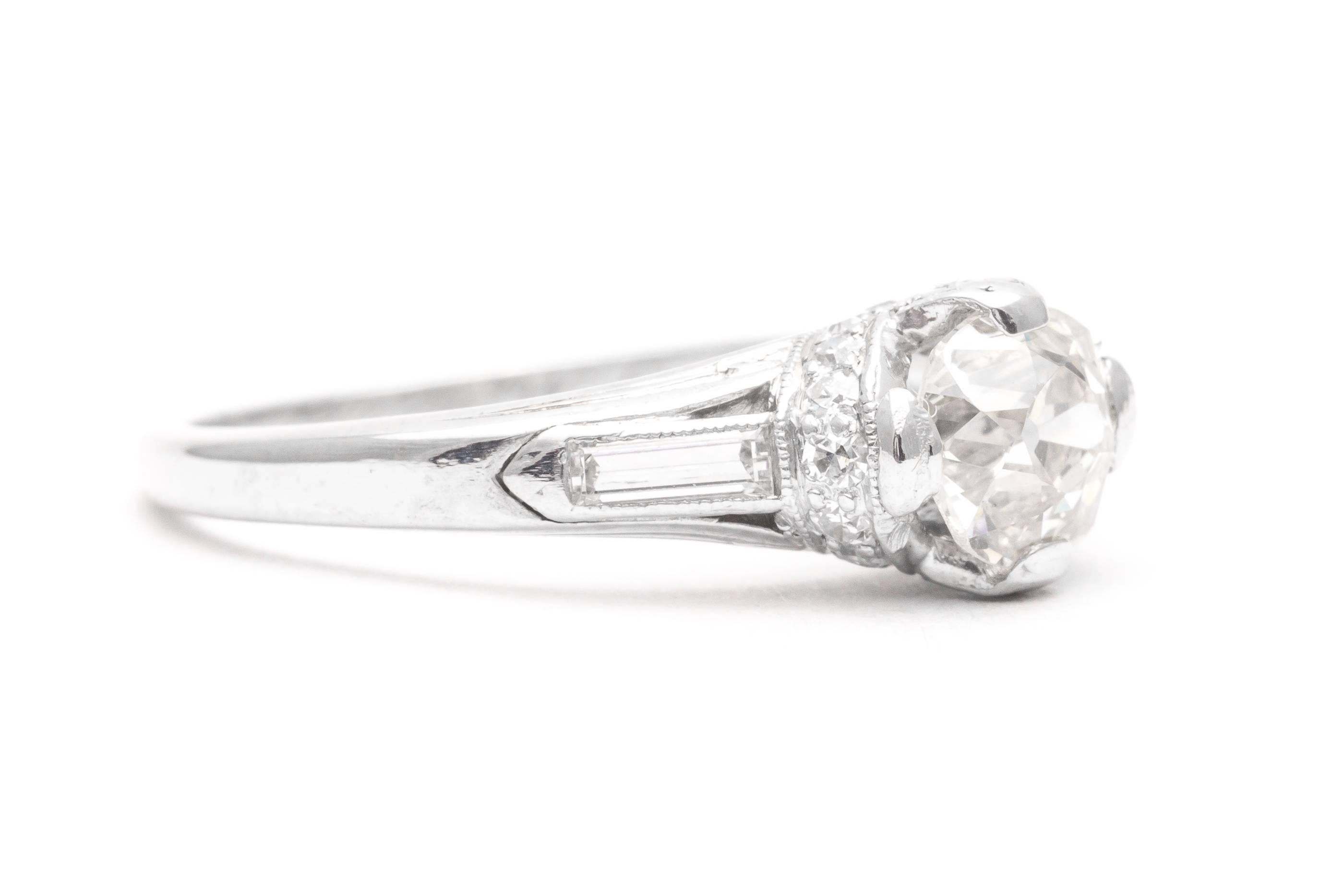 Art Nouveau 0.80 Carat Diamond Engagement Ring in Platinum In Excellent Condition For Sale In Boston, MA