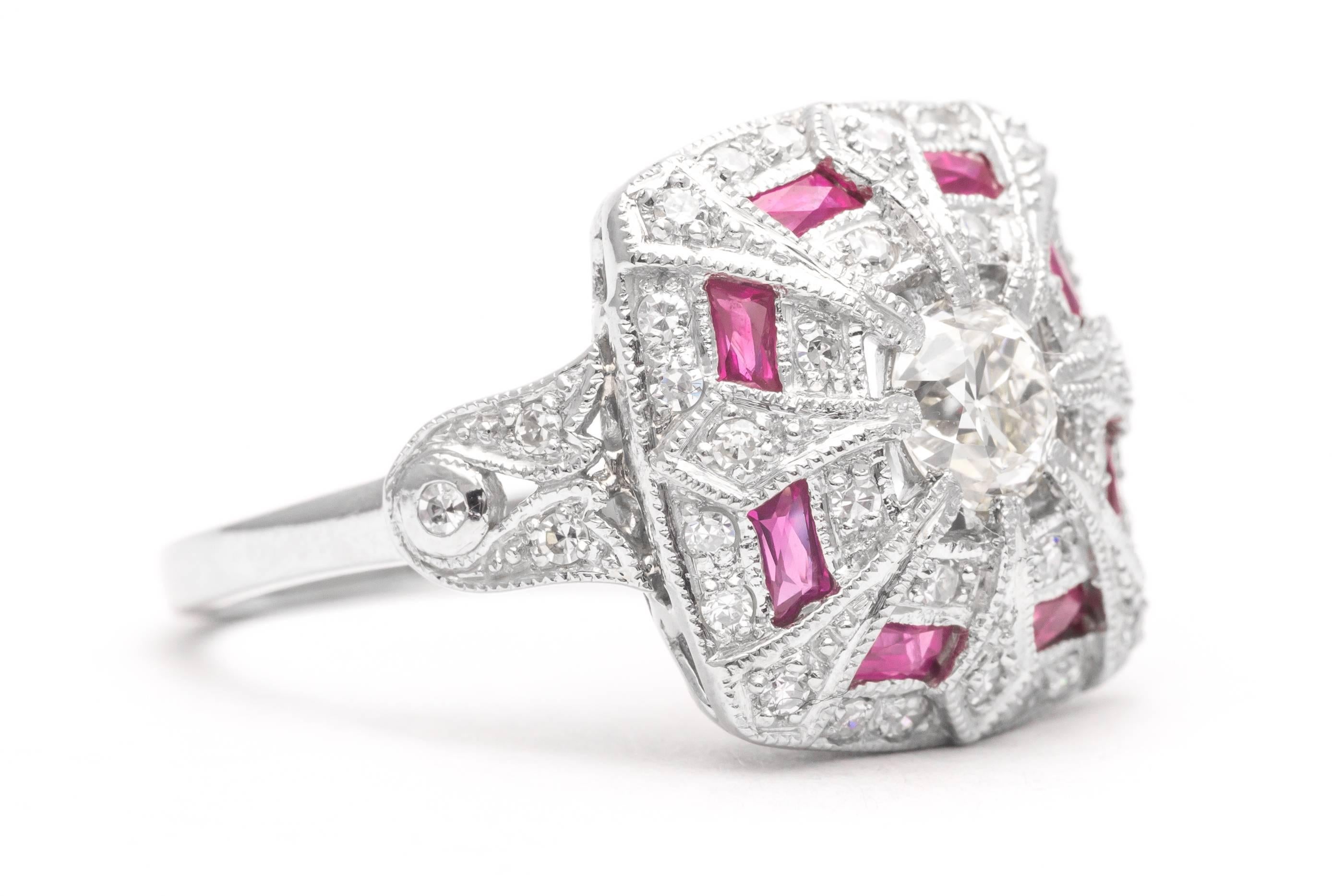  Platinum 0.60 Carat Ruby Diamond Platinum Ring In Excellent Condition For Sale In Boston, MA