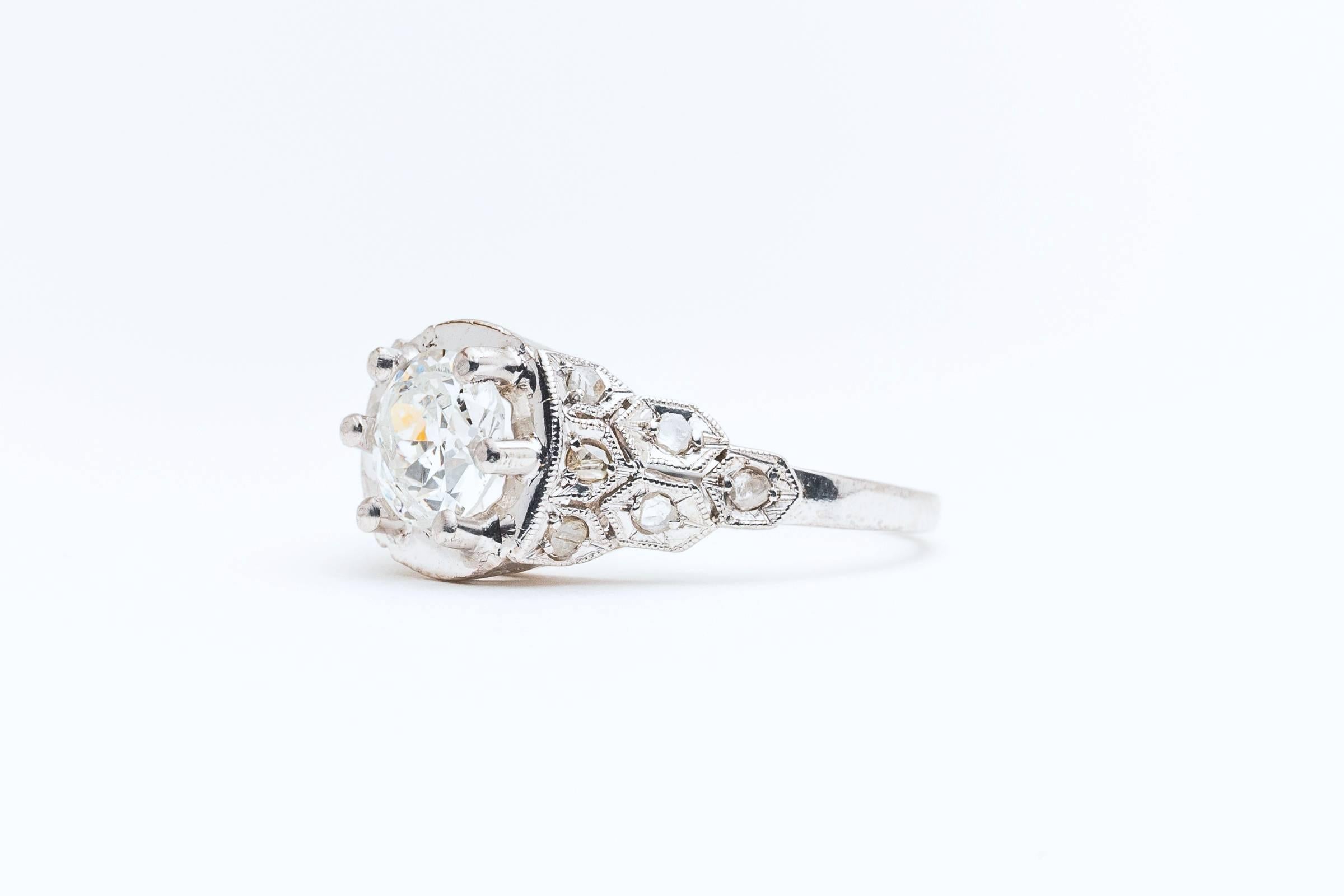 Art Deco 1.27 Carat D/E colorless color Diamond Platinum Engagement Ring  In Excellent Condition In Boston, MA