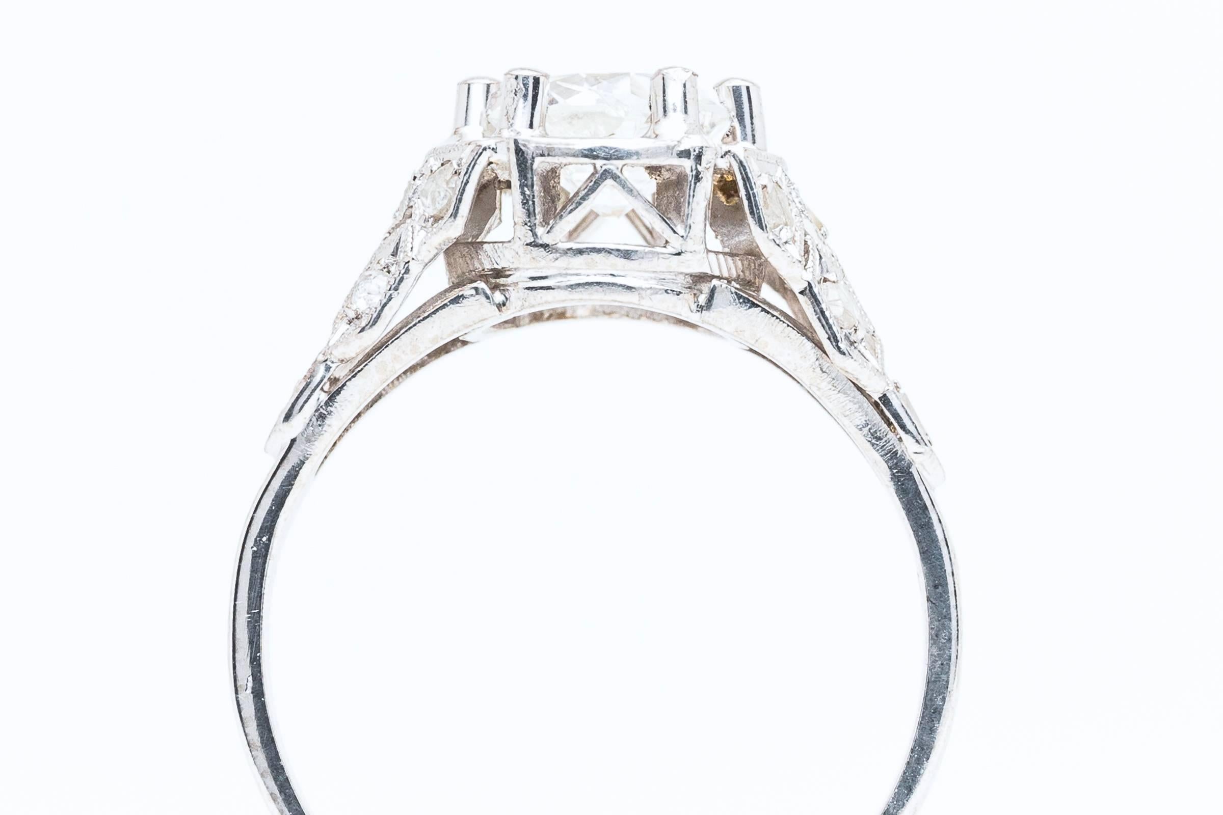 Art Deco 1.27 Carat D/E colorless color Diamond Platinum Engagement Ring  1