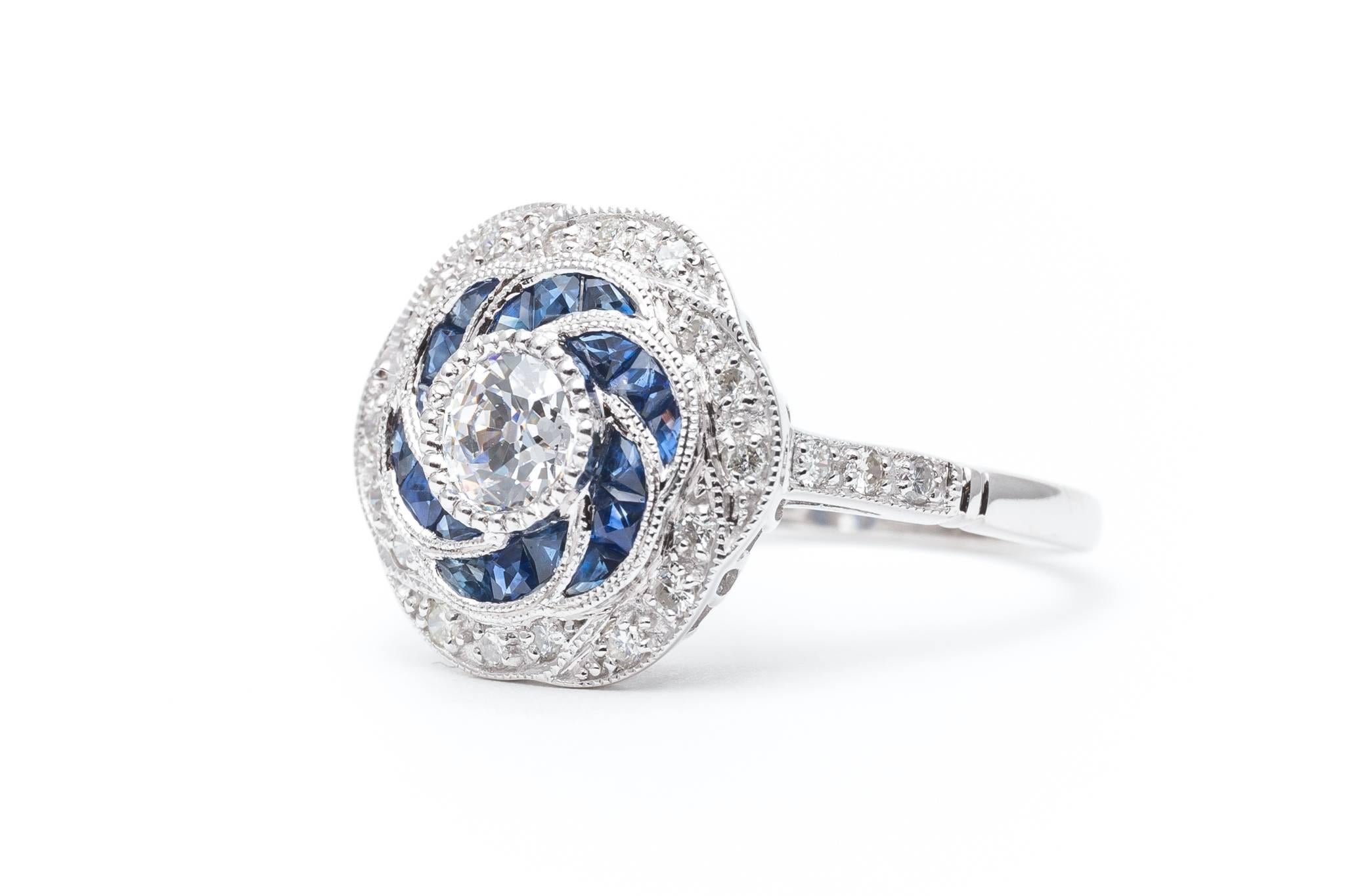 Women's Fantastic Floral Motif 1.76 Carat Diamond & Sapphire Engagement Ring