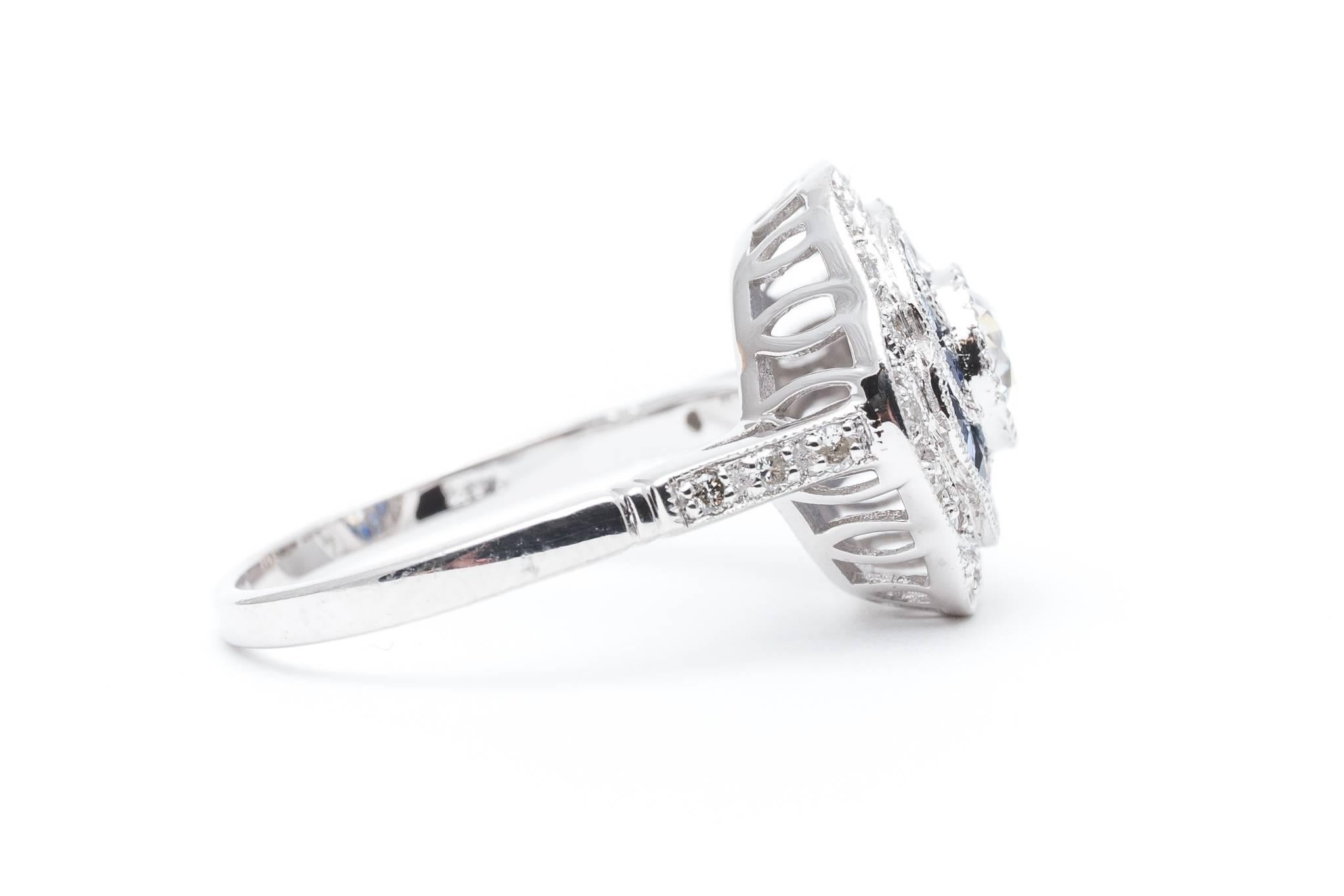 Fantastic Floral Motif 1.76 Carat Diamond & Sapphire Engagement Ring 1