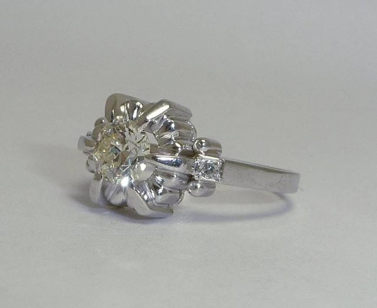 French Art Deco 0.74 Carat Diamond Engagement Ring  In Excellent Condition In Boston, MA