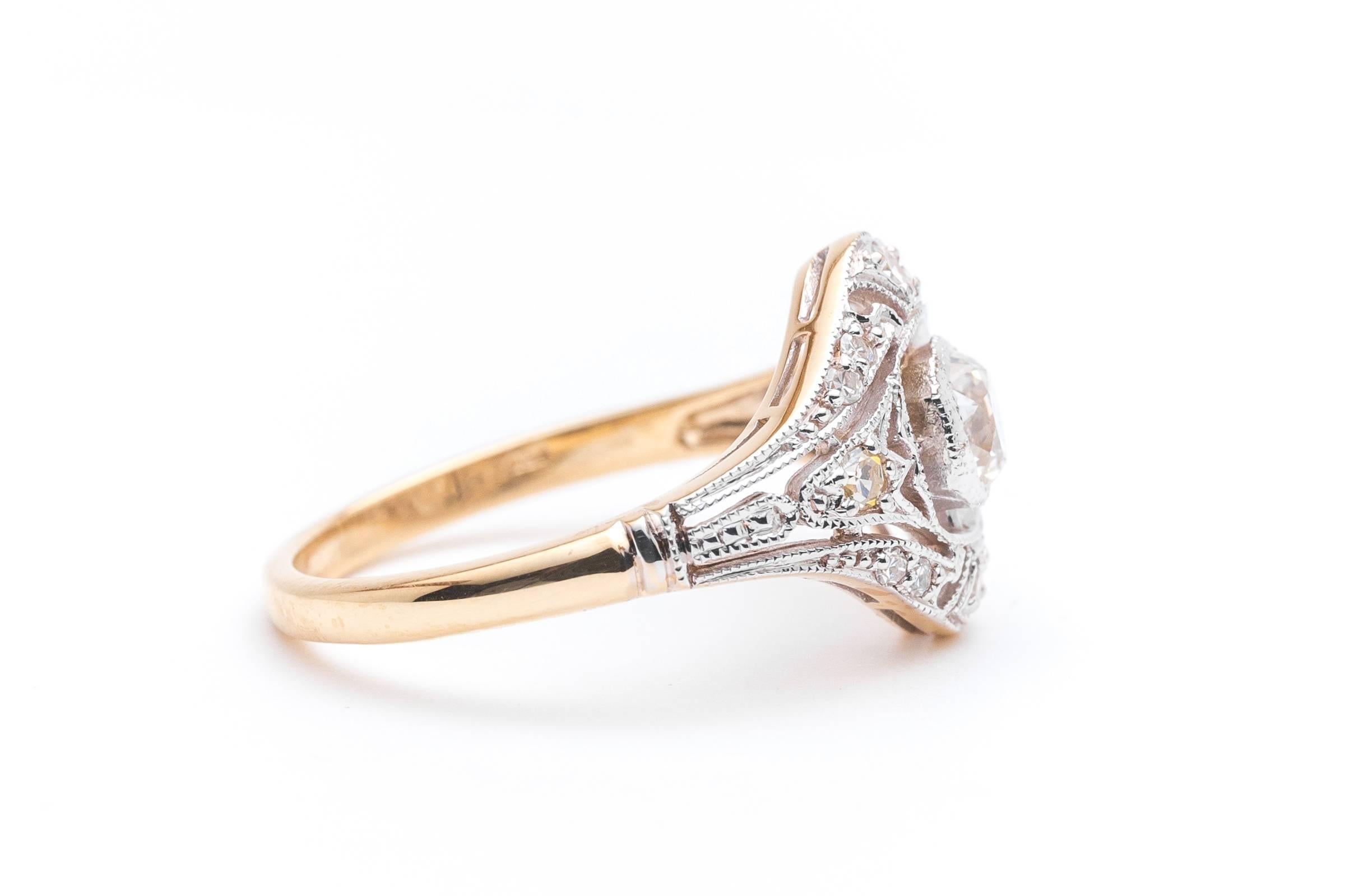 Platinum and 18 Karat Edwardian 0.78 Carat Engagement Ring 1