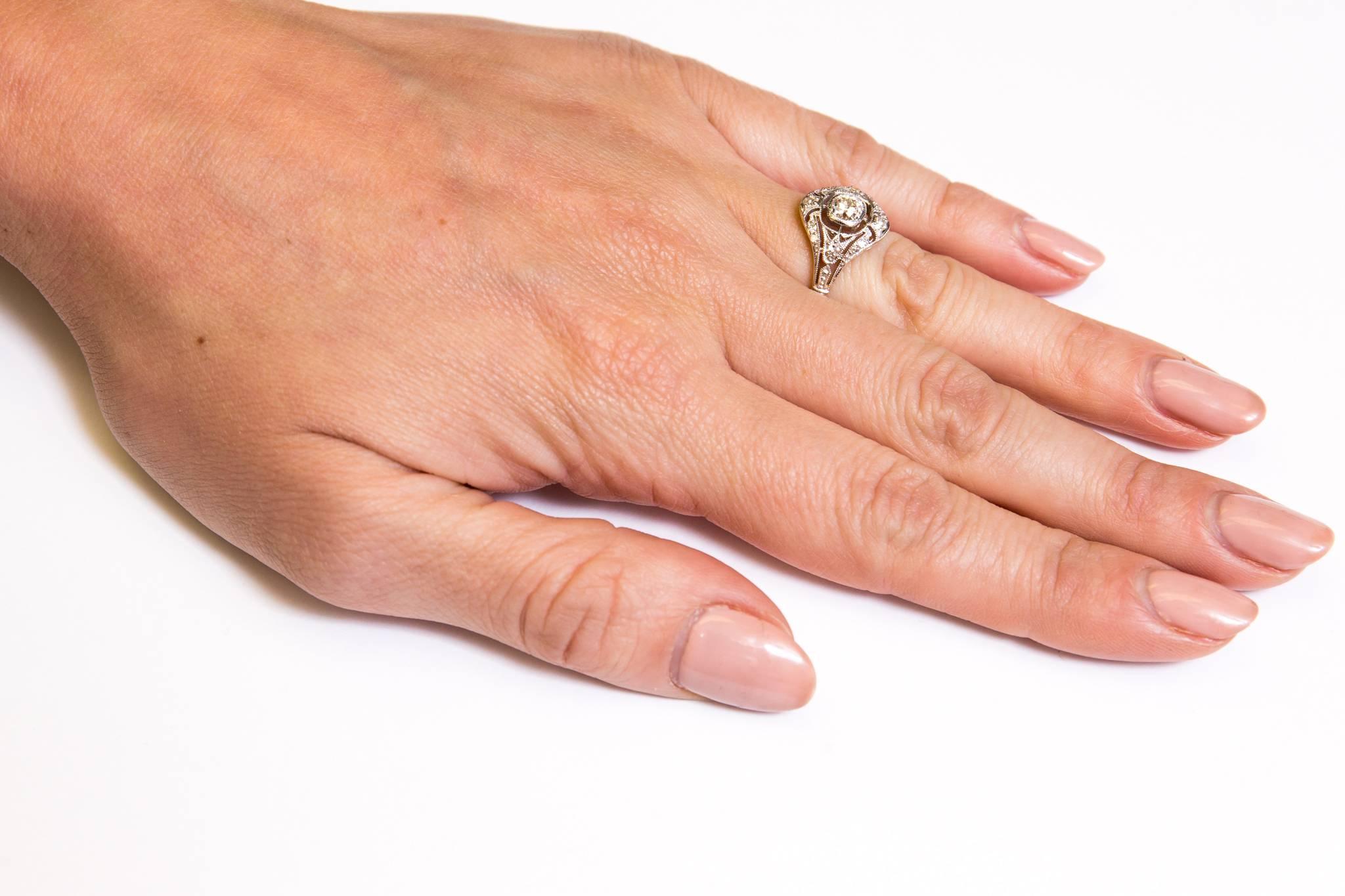 Platinum and 18 Karat Edwardian 0.78 Carat Engagement Ring 3