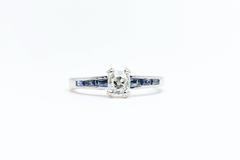 Hand Engraved 1.35 Carat Diamond French Cut Sapphire Platinum Ring