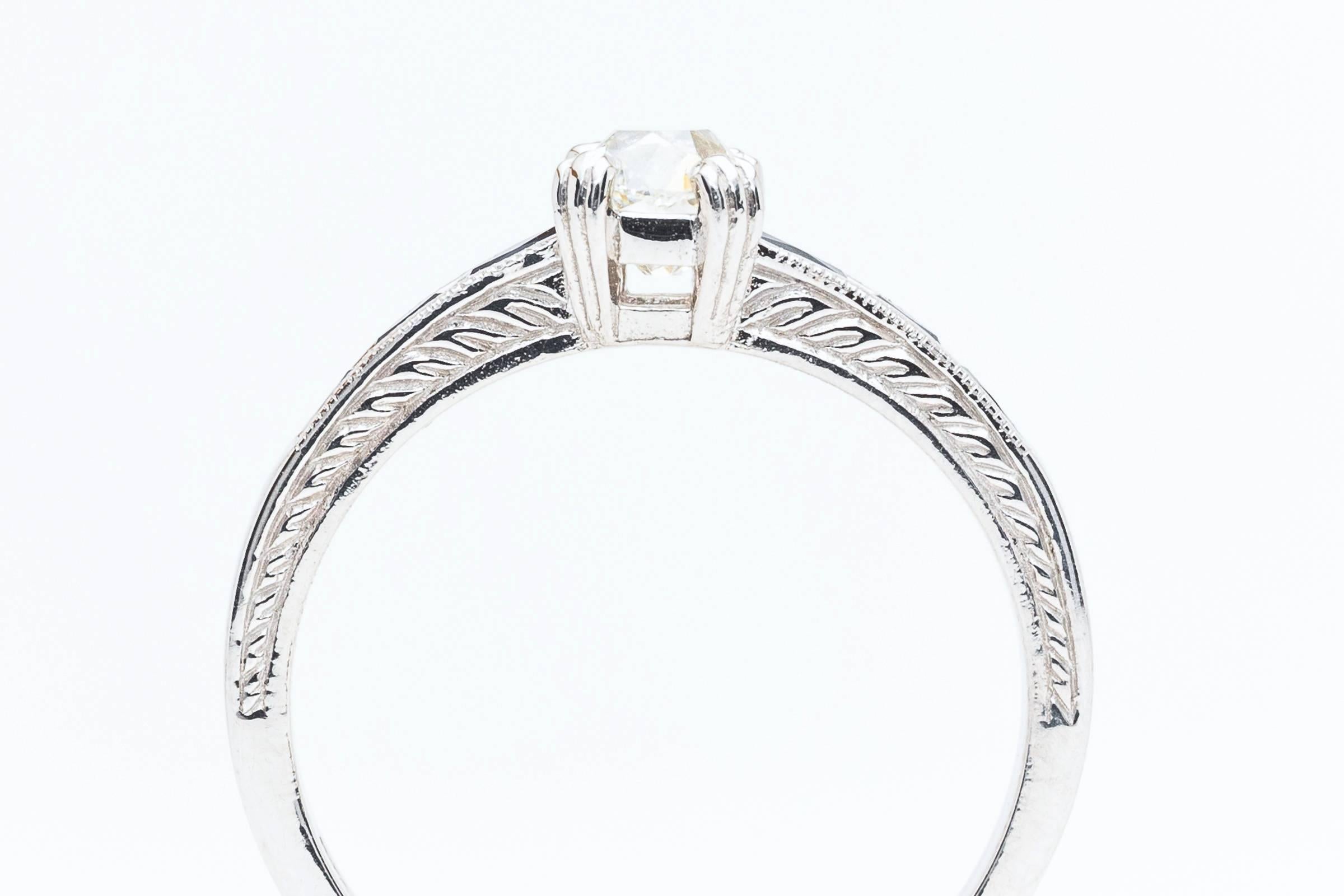 Hand Engraved 1.35 Carat Diamond French Cut Sapphire Platinum Ring 1