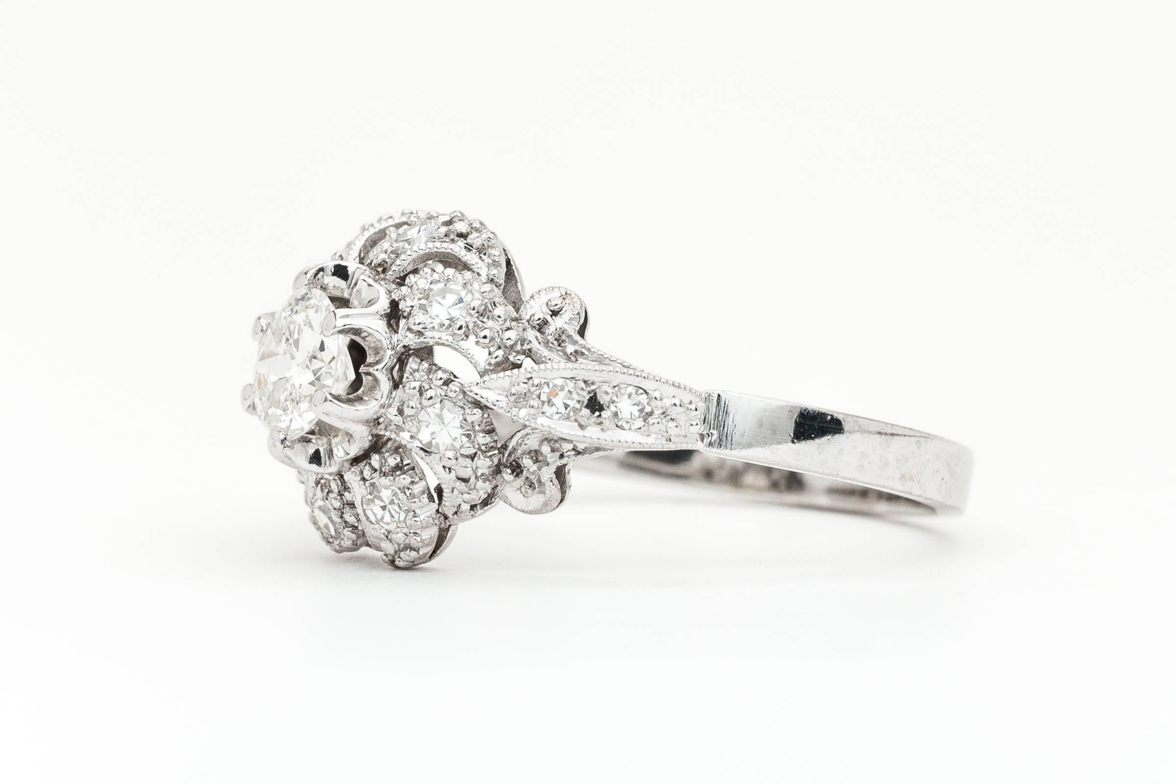 Women's Platinum  French Art Deco Swirl Design Diamond Engagement Ring