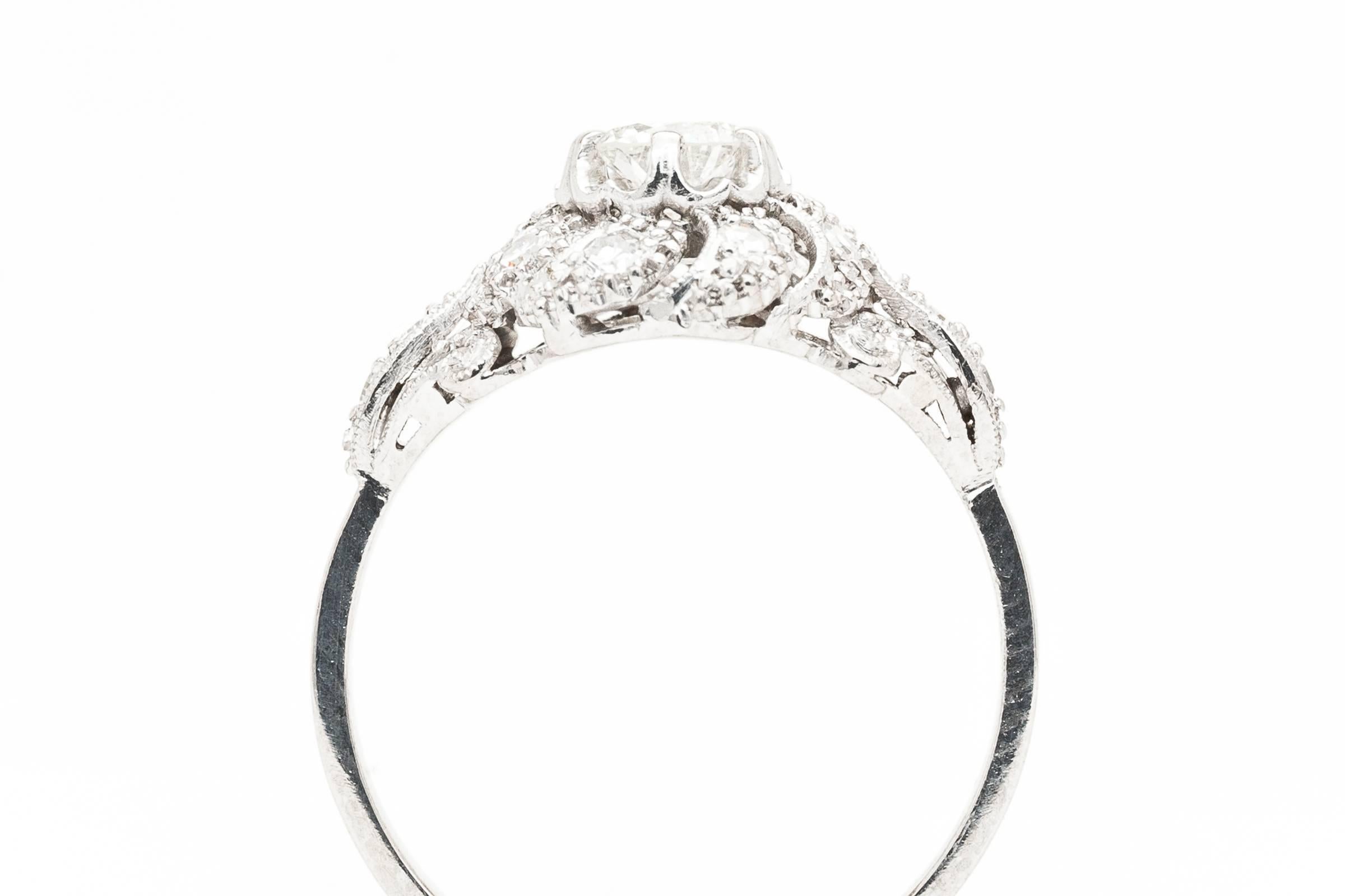 Platinum  French Art Deco Swirl Design Diamond Engagement Ring 2