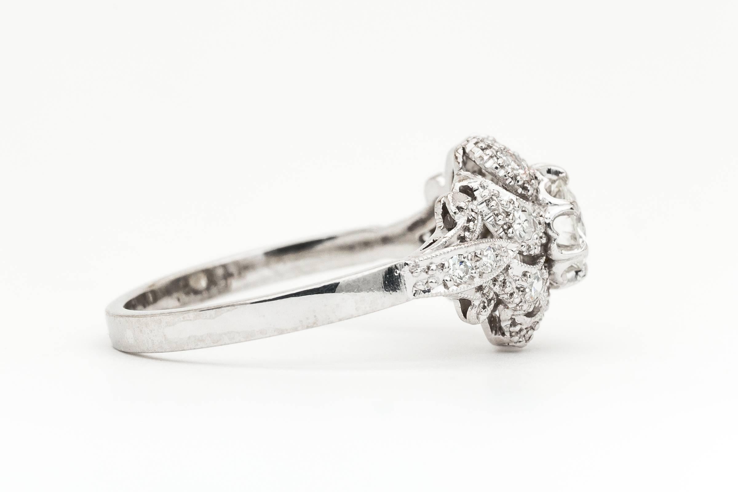 Platinum  French Art Deco Swirl Design Diamond Engagement Ring 1