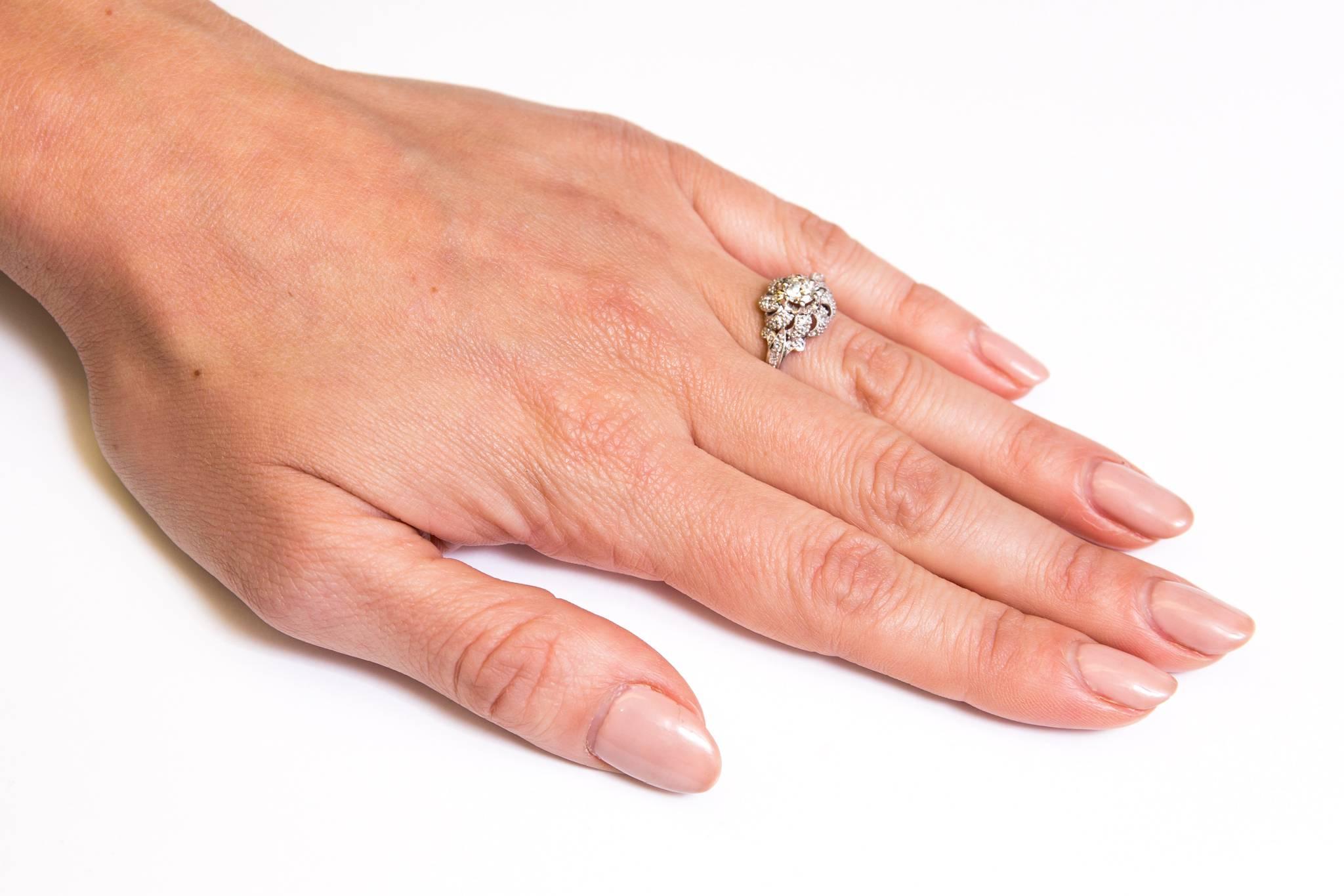 Platinum  French Art Deco Swirl Design Diamond Engagement Ring 3