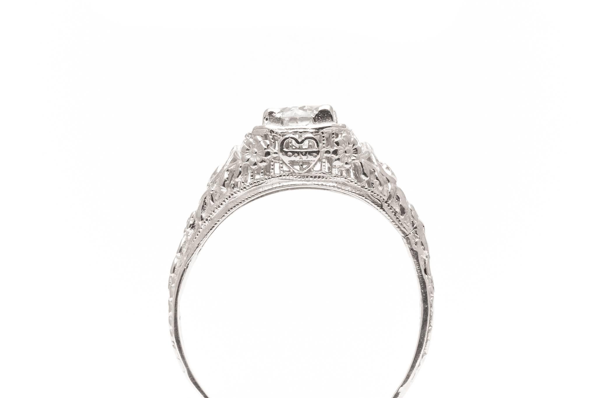 Art Deco Floral Filigree 0.65 Carat Diamond Engagement Ring  2