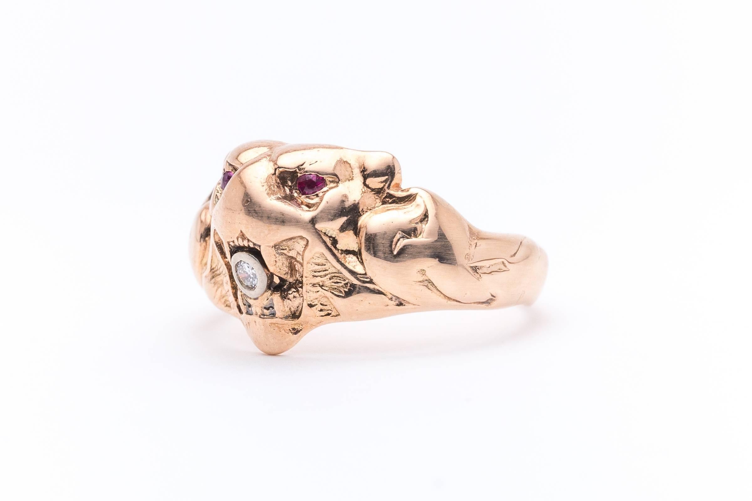 Women's Antique Mens Diamond Ruby Lion Ring