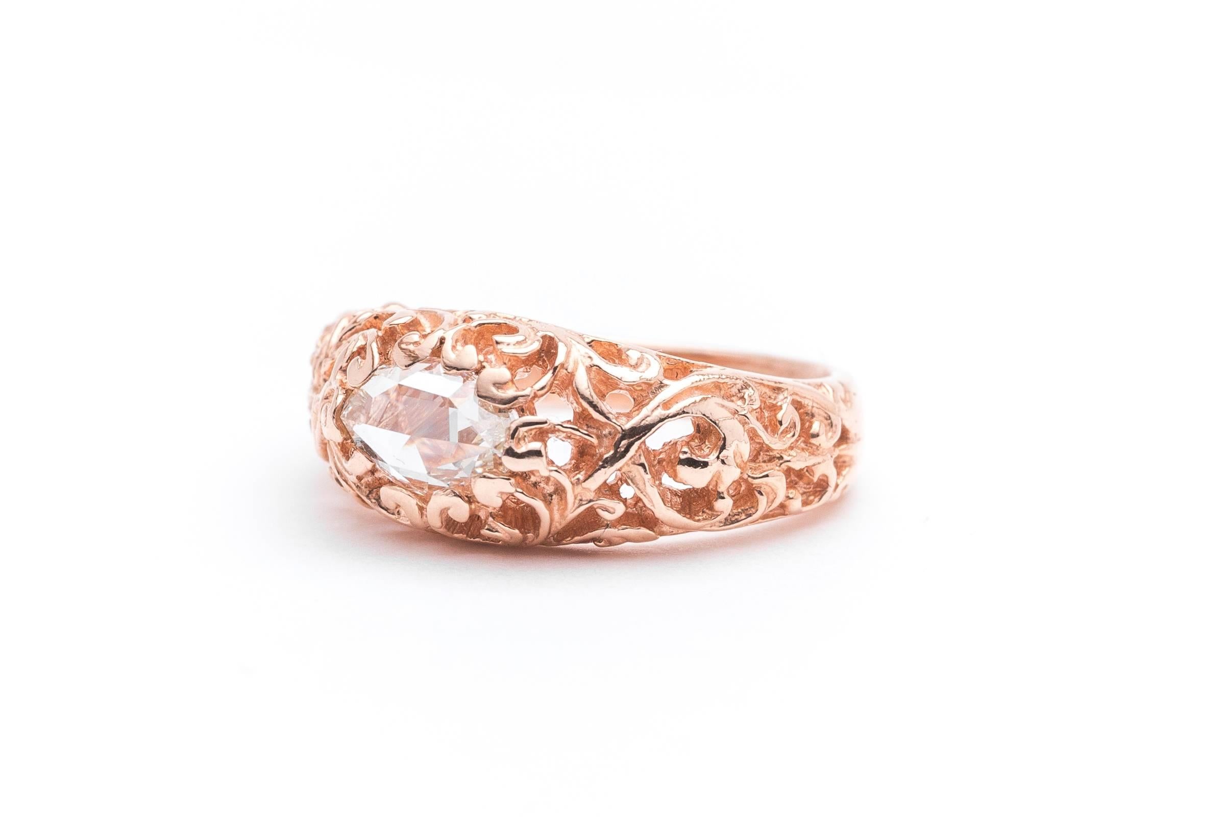 Women's Antique Rose Cut Diamond Solitaire Engagement Ring