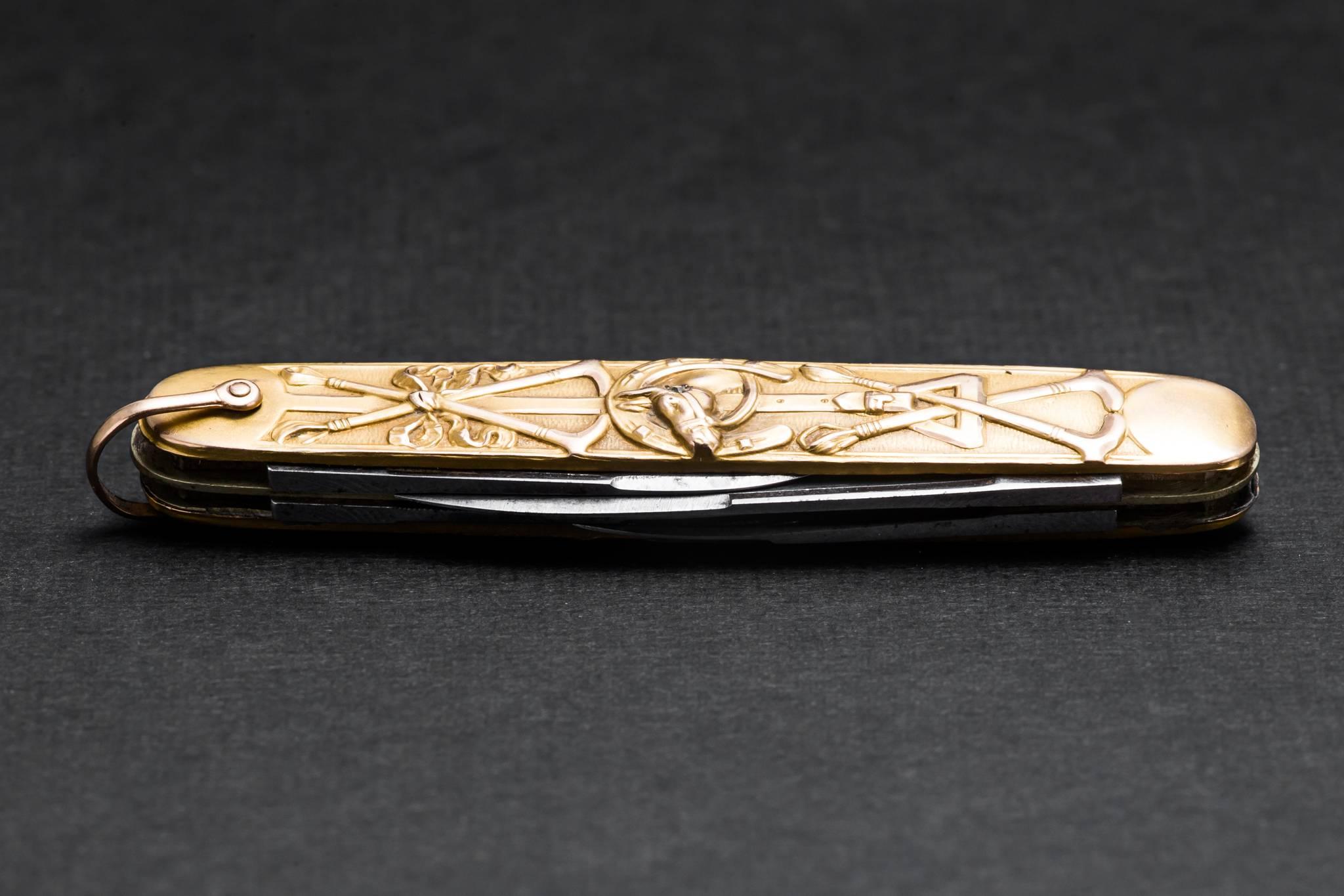 Yellow Gold Edwardian Equestrian Polo Pocket Knife In Excellent Condition In Boston, MA