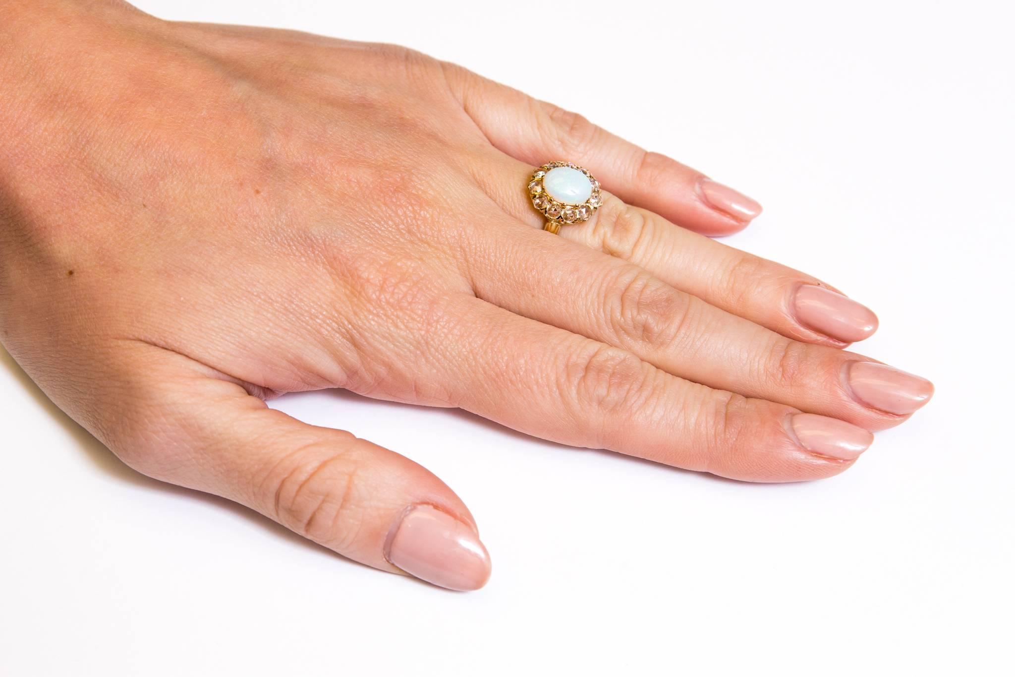 Victorian Opal Rose Cut Diamond Ring 3