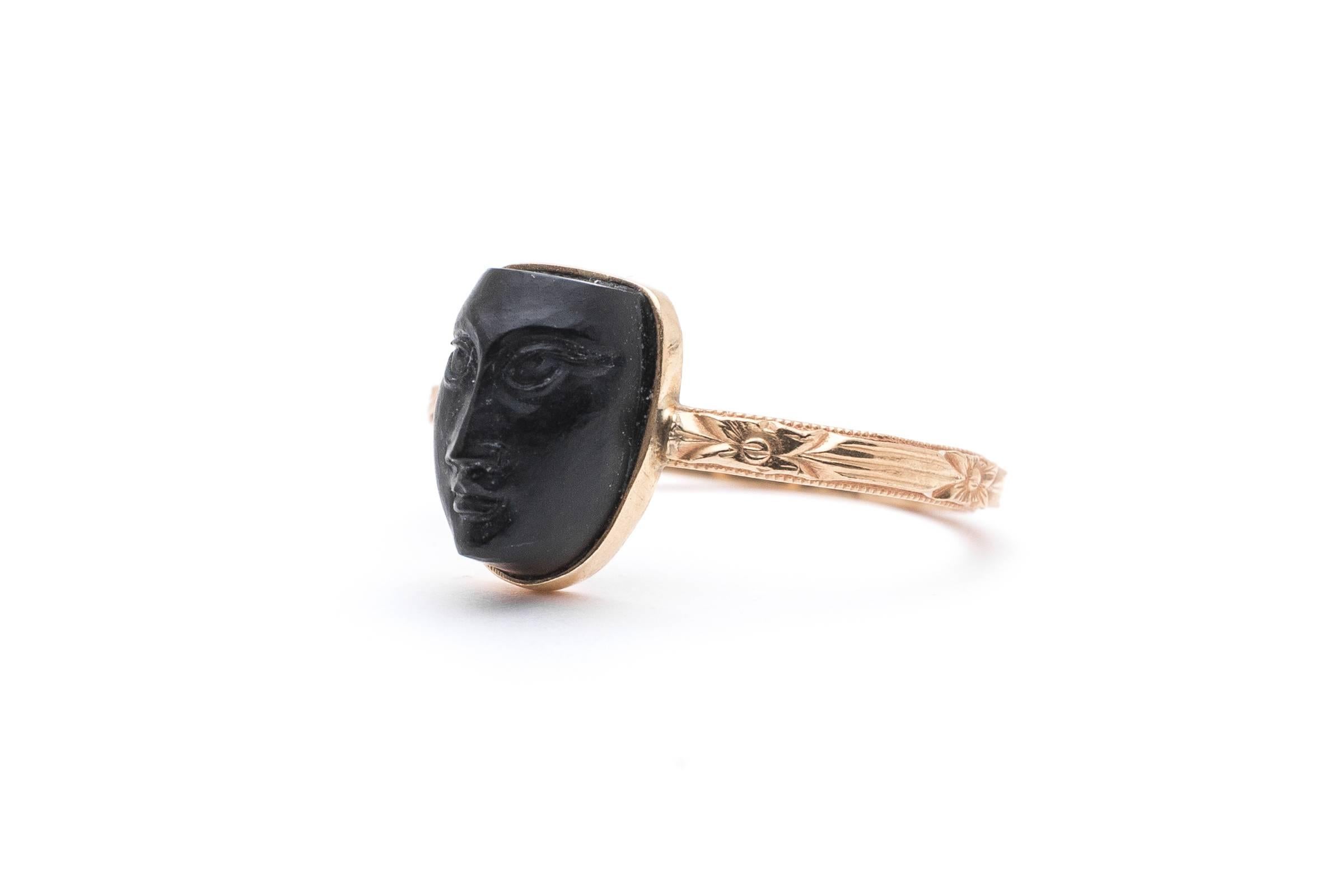 Women's Egyptian Revival Art Nouveau Carved Jet Figural Ring For Sale