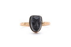 Egyptian Revival Art Nouveau Carved Jet Figural Ring