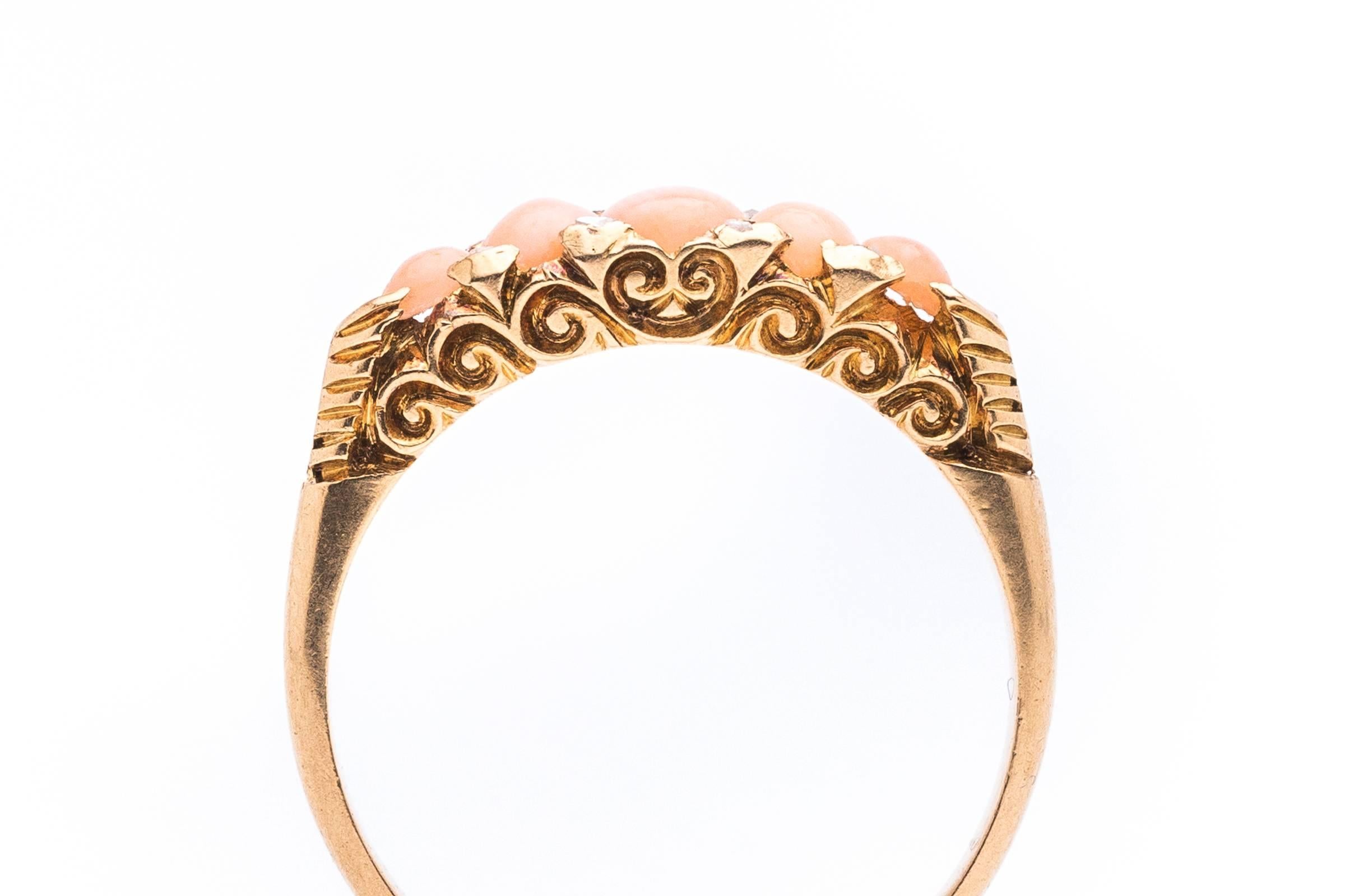 English Victorian Coral  Rose Cut Diamond Ring 2