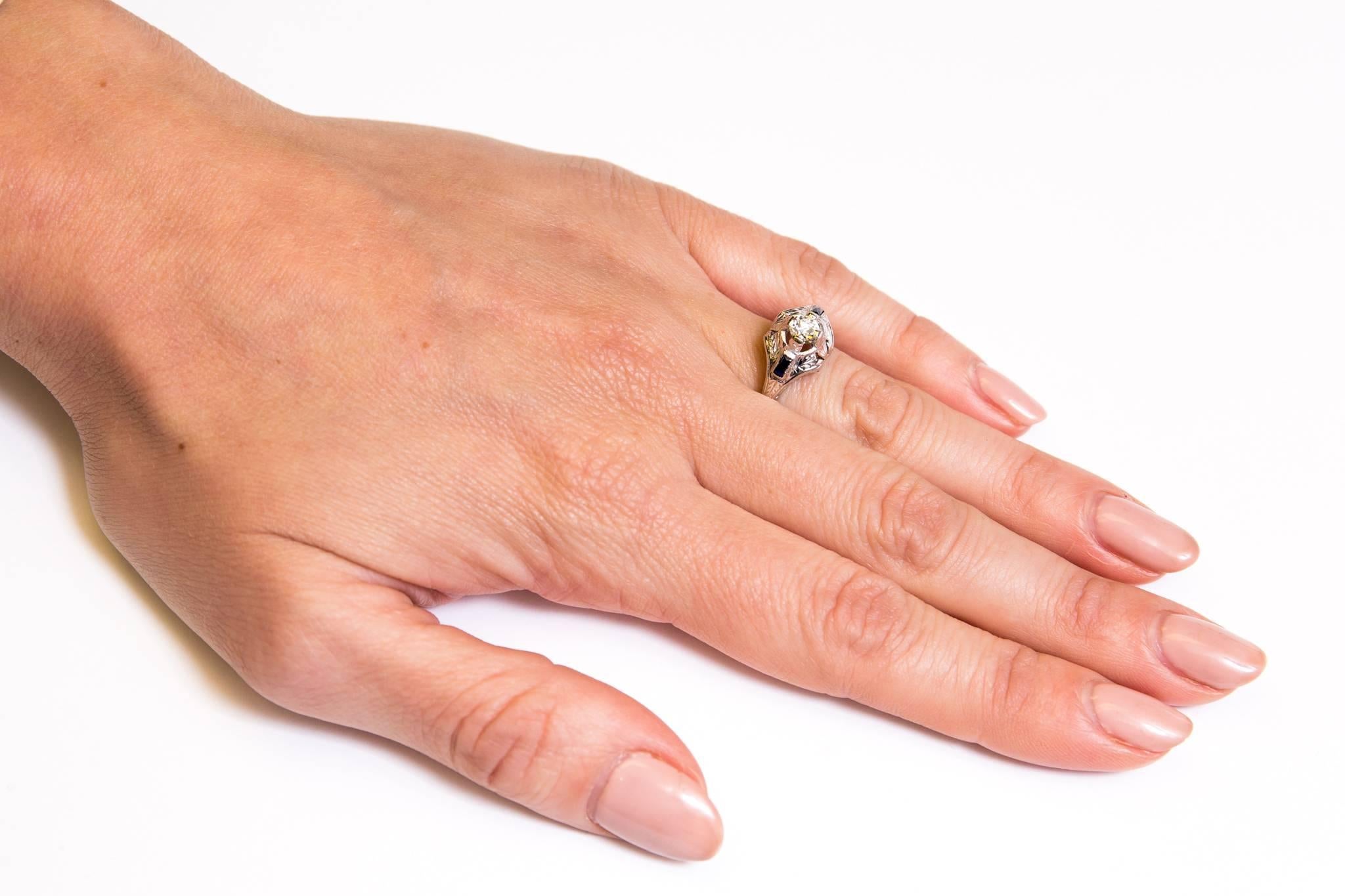 Art Deco 0.70 Carat Diamond  Sapphire Engagement Ring 3