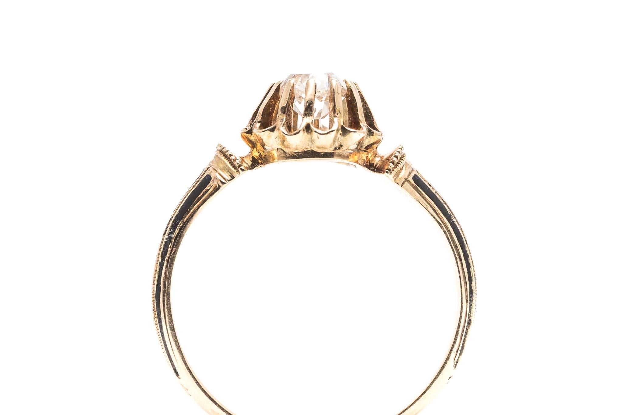 Georgian Enameled 0.35 Carat Diamond Engagement Ring 2