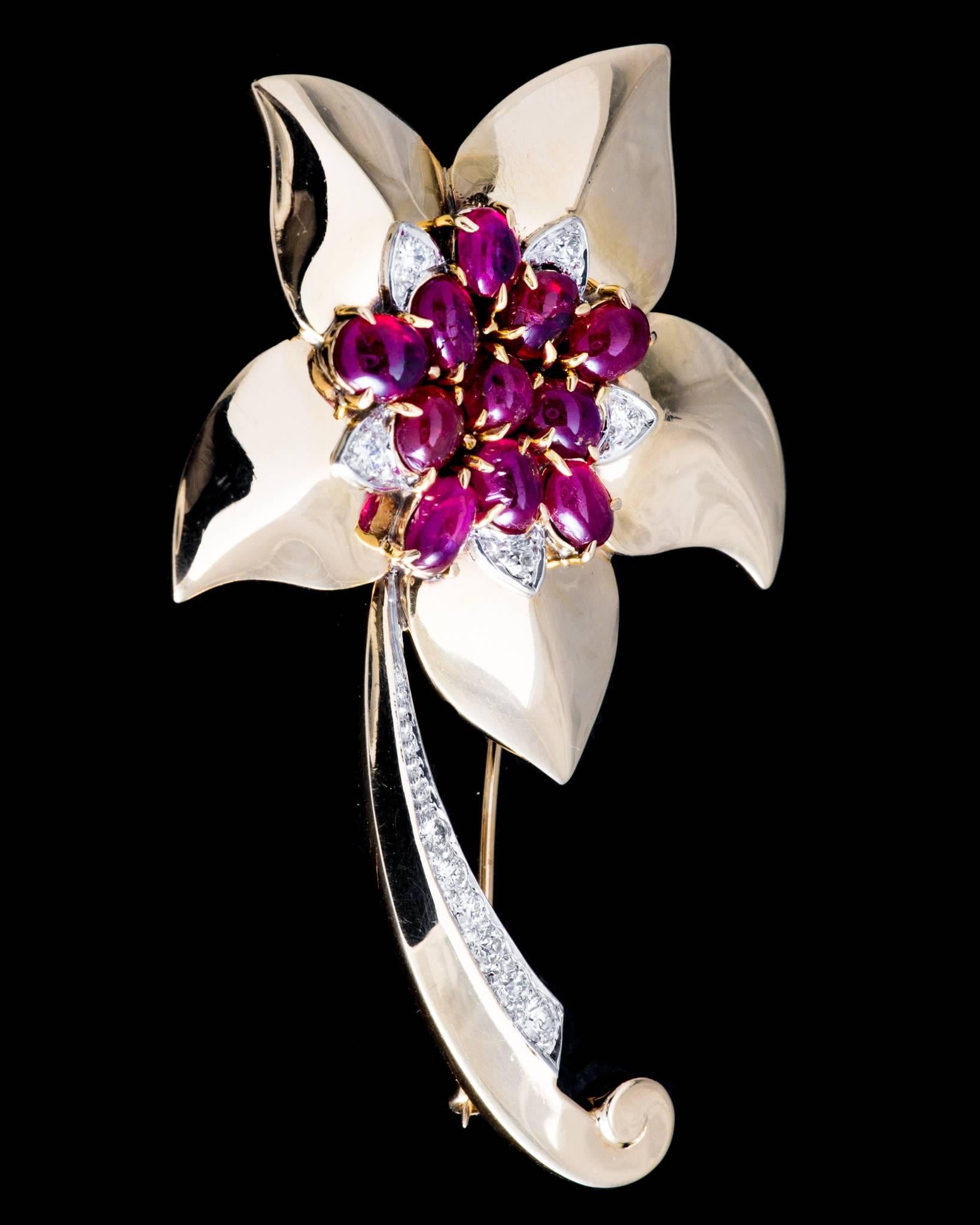 Women's Marcus & Co Retro Ruby Diamond Flower Brooch