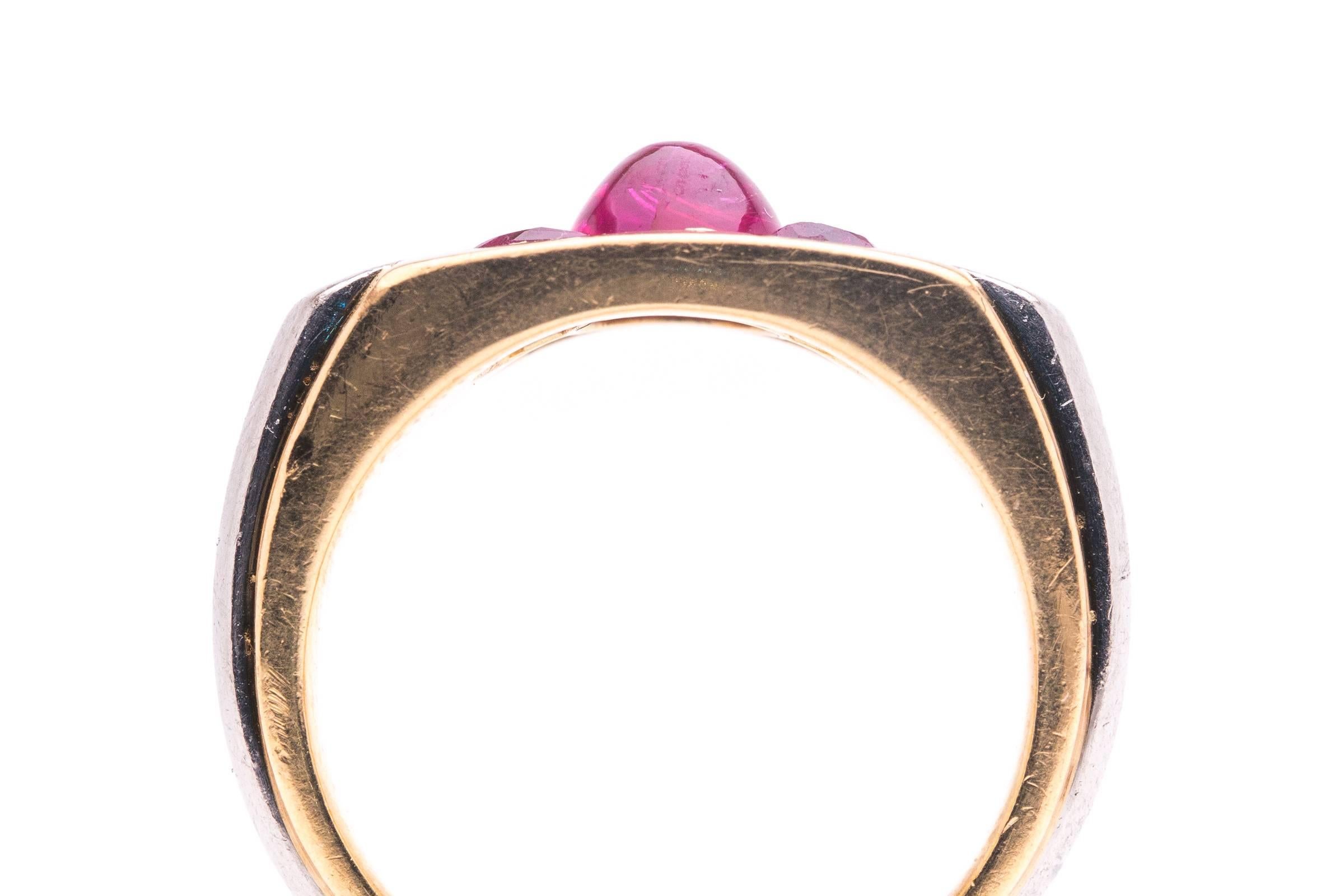 French Art Deco Ruby Gold Platinum Ring 2