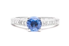 Pave Set Sapphire and Diamond Engagement Ring in White Gold