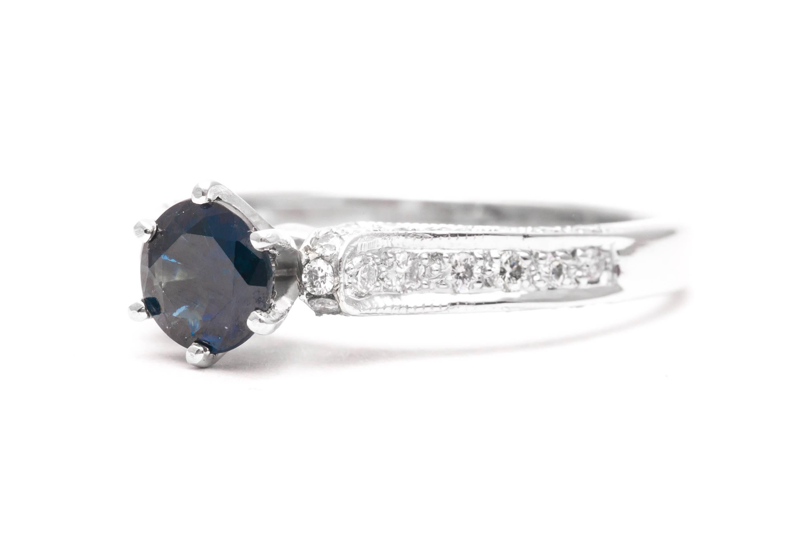 Women's Classic 1 Carat Sapphire and Diamond Ring in White Gold For Sale