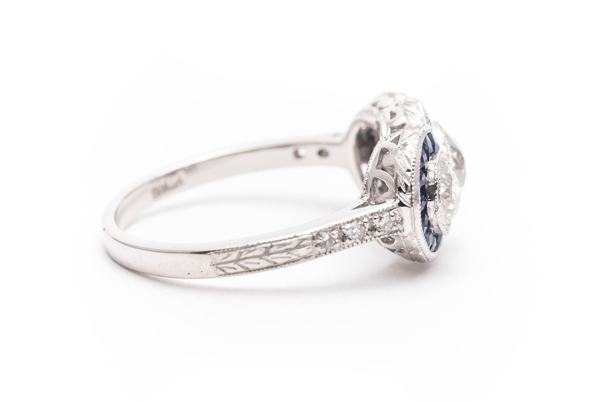 Women's Vivid  Sapphire and Diamond Engagement Ring in Platinum