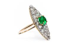 Edwardian Period Emerald and Diamond Ring in Platinum, Yellow Gold