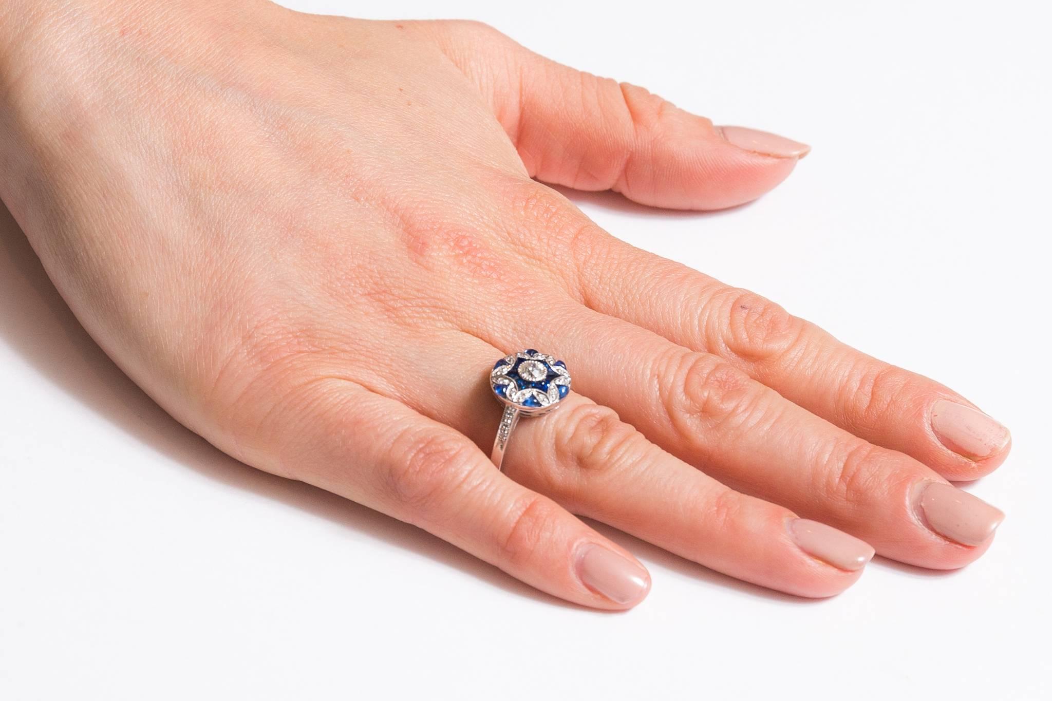 Exquisite Diamond and French Cut Sapphire White Gold Ring 2