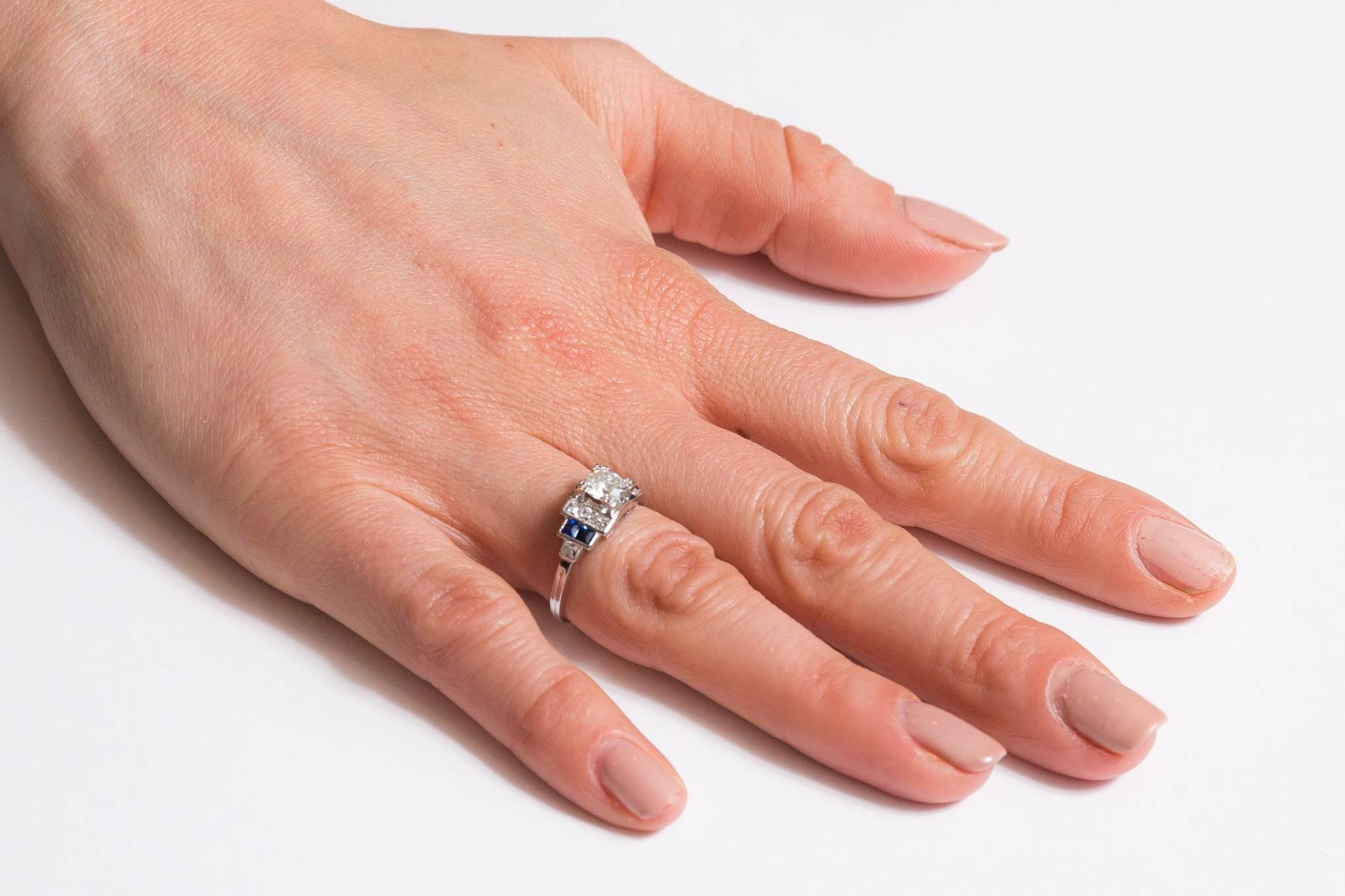 French Cut Diamond and Sapphire Engagement Ring by Birks In Excellent Condition In Boston, MA