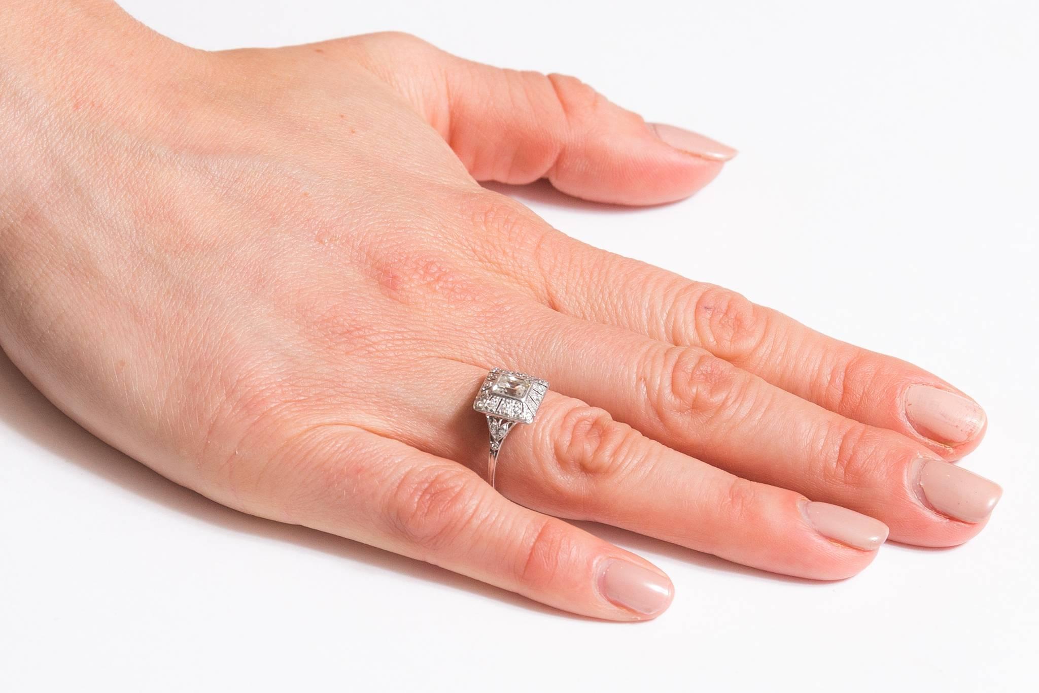 Women's Step Cut Diamond Platinum Engagement Ring