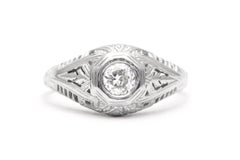 Art Deco 0.35 Carat Orange Blossom Diamond White Gold Engagement Ring