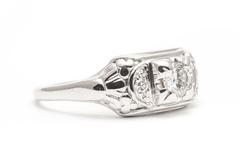 Floral Art Deco Diamond White Gold Engagement Ring