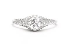 Hand Engraved Art Deco Filigree Diamond Engagement Ring in Platinum