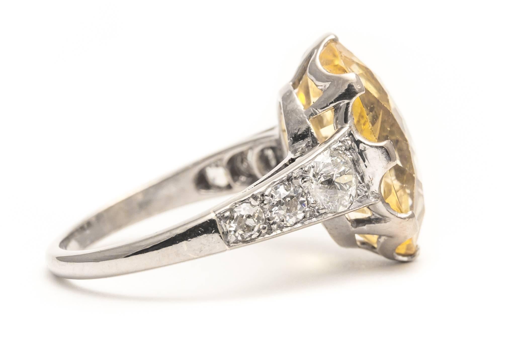 Women's Edwardian 11.60 Carat Yellow Sapphire Diamond Platinum Ring