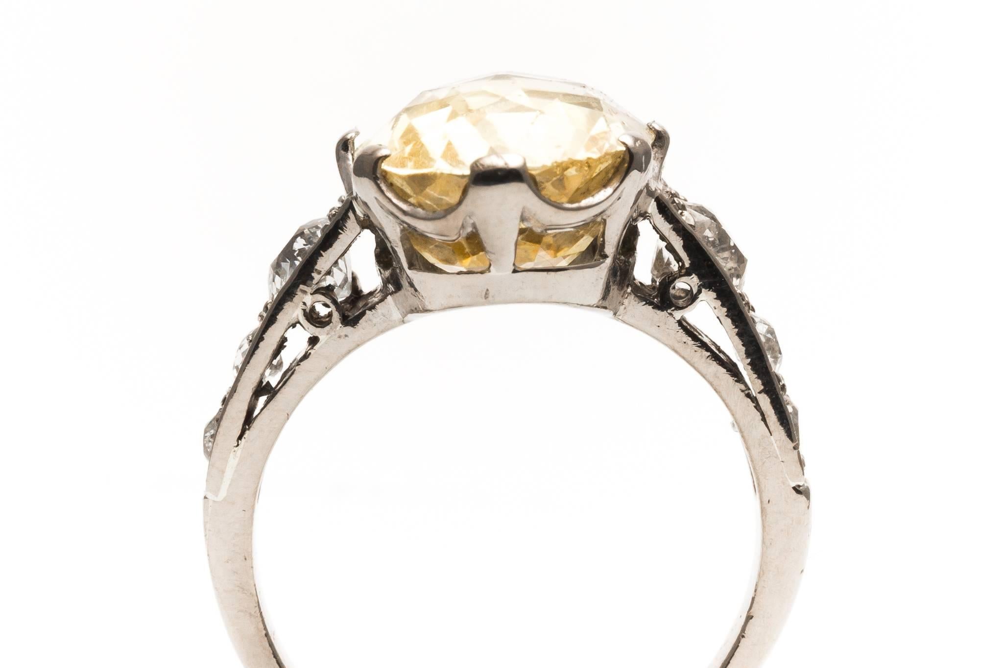 Edwardian 11.60 Carat Yellow Sapphire Diamond Platinum Ring 1
