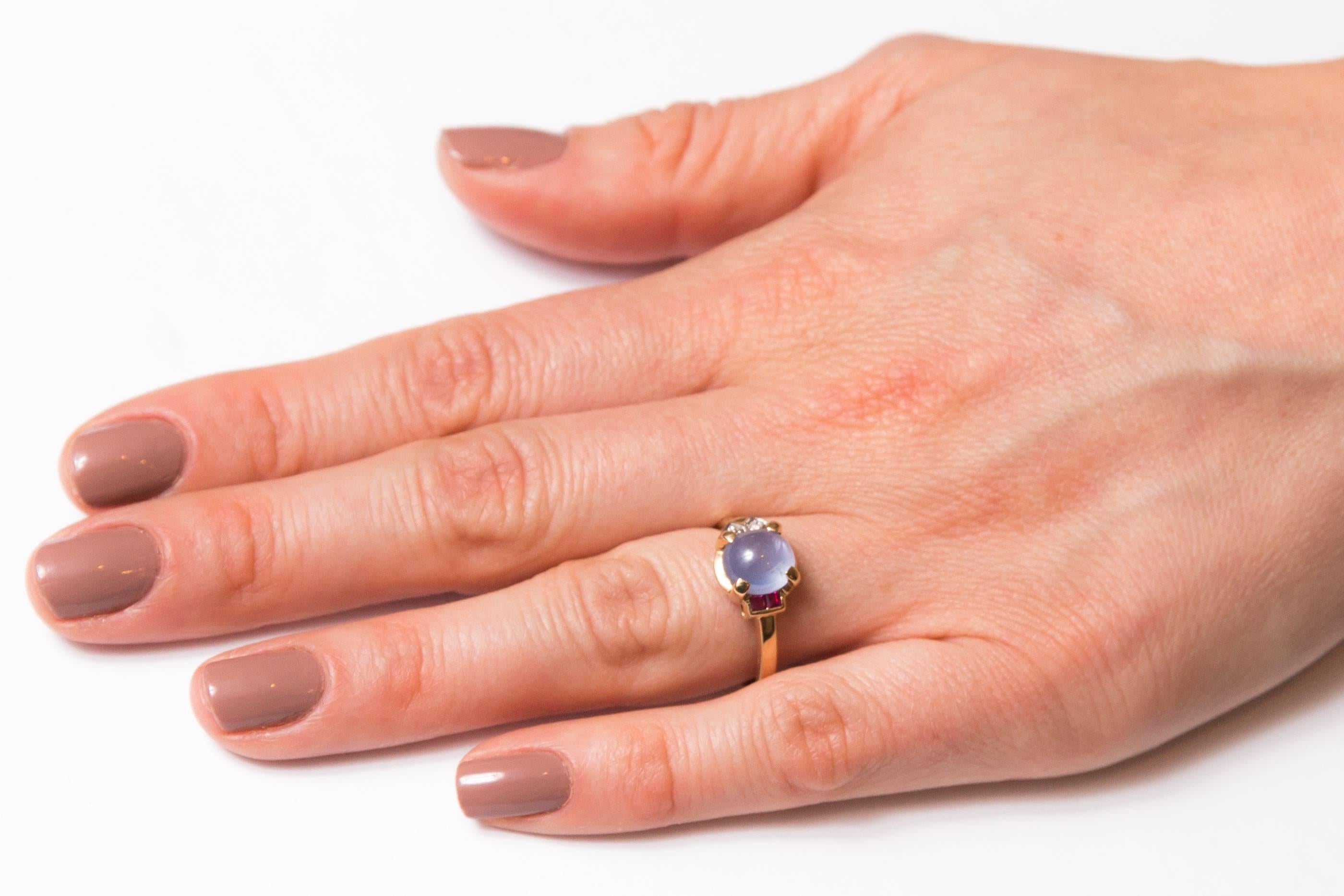 Retro Ceylon Star Sapphire Ruby Diamond Ring 2