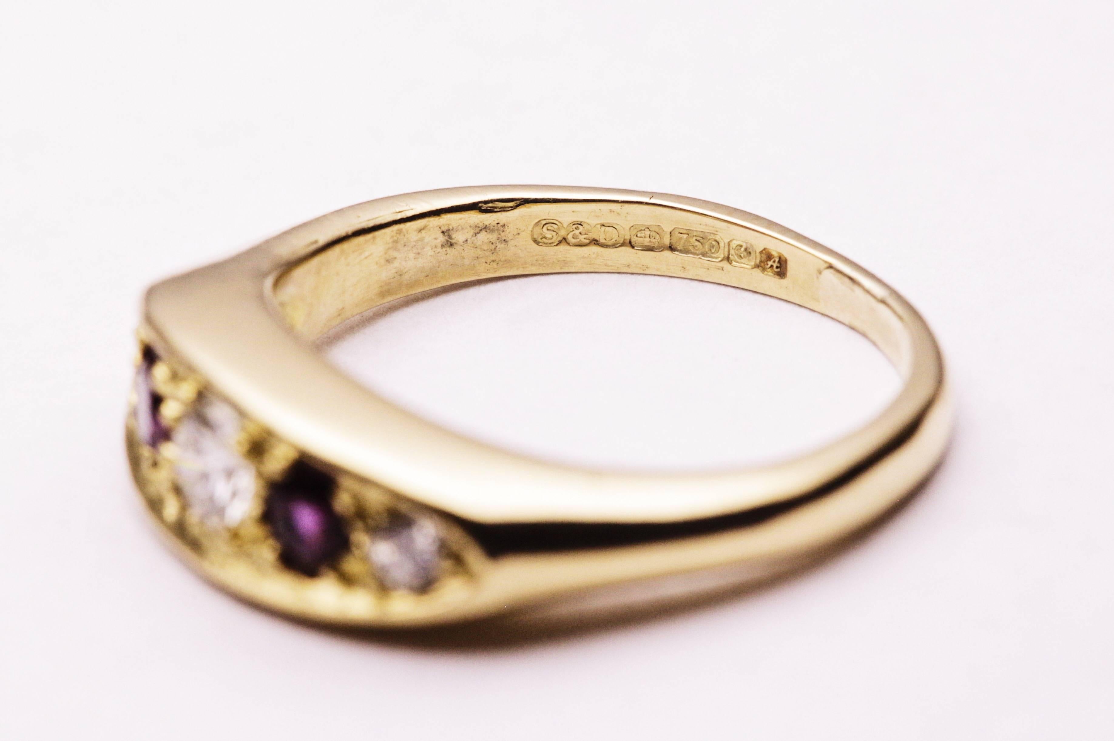 English Ruby Diamond Yellow Gold Band Ring 2