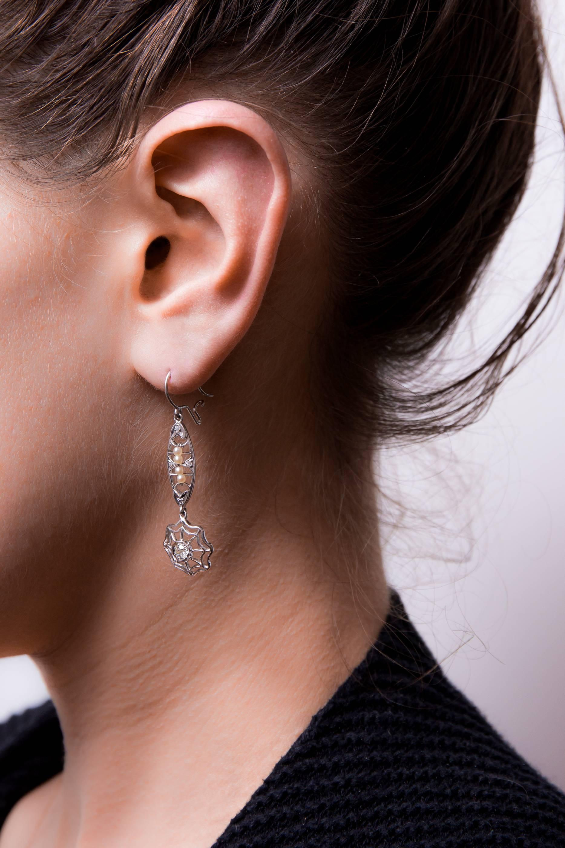 Art Deco Diamond Platinum Dreamcatcher Earrings For Sale 2