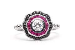 Dramatic Onyx Ruby Diamond Platinum Engagement Ring