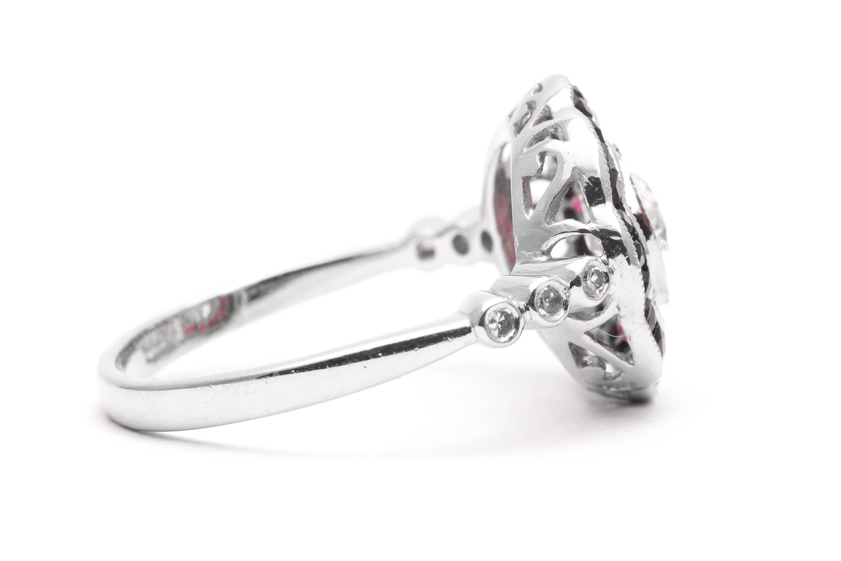 Dramatic Onyx Ruby Diamond Platinum Engagement Ring For Sale 1
