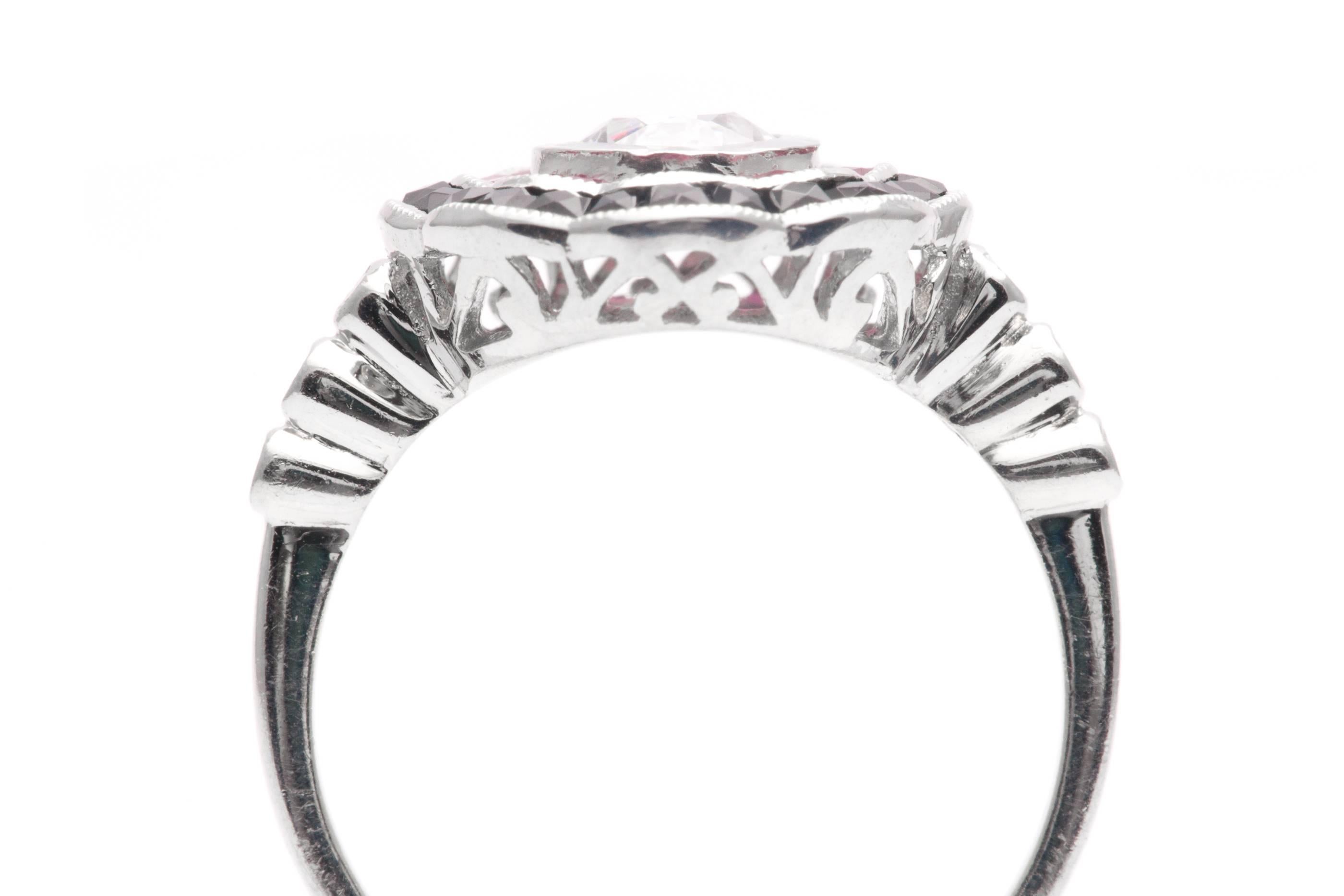Dramatic Onyx Ruby Diamond Platinum Engagement Ring For Sale 2