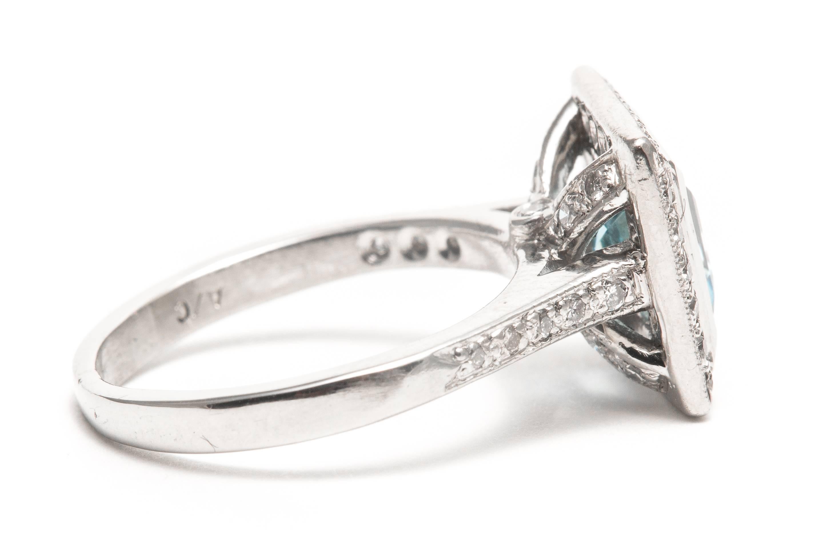 Women's Step Cut Aquamarine Diamond Platinum Ring For Sale