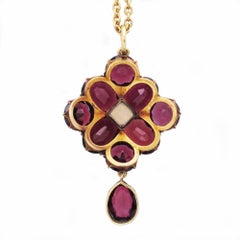 Antique Gold, Garnet and Pearl Pendant