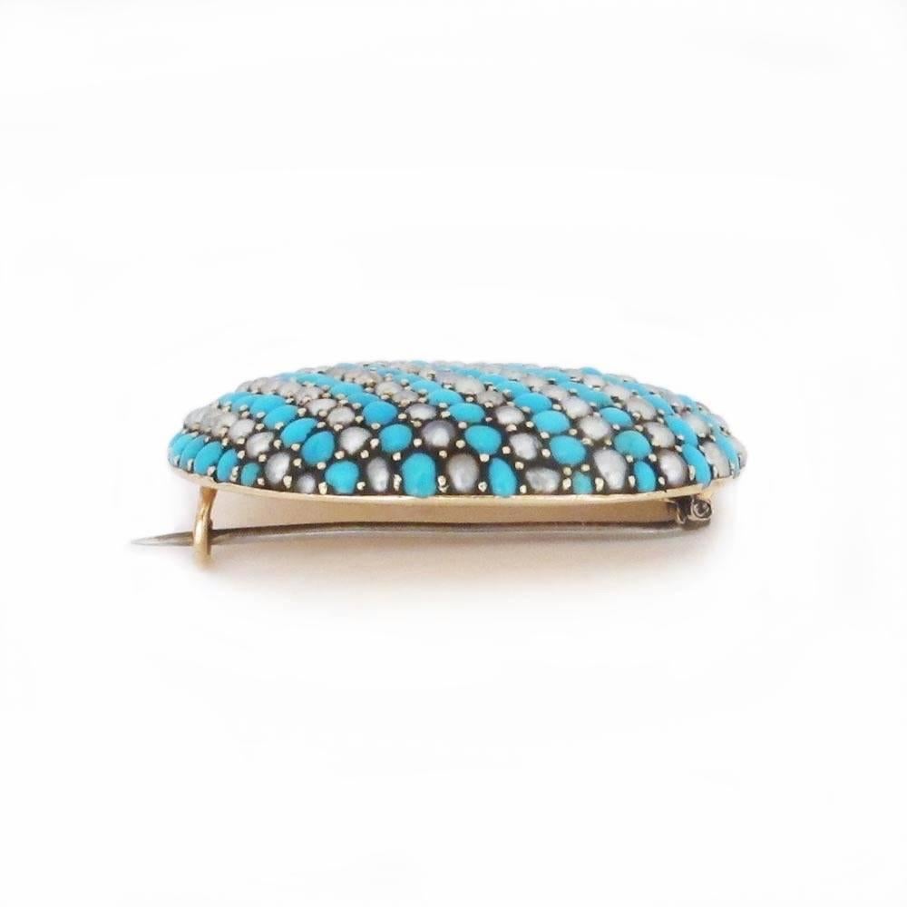 Antique Pearl and Turquoise Brooch In Excellent Condition For Sale In New York, NY