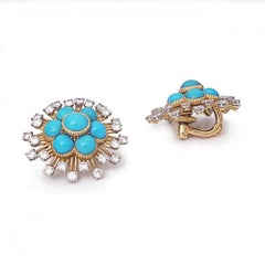 Cartier Turquoise and Diamond Cluster Earrings