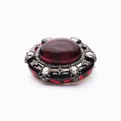 Antique English Victorian Garnet Diamond Brooch